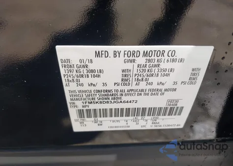 2018 Ford Explorer Xlt из США, поврежденный, VIN 1FM5K8D83JGA64472